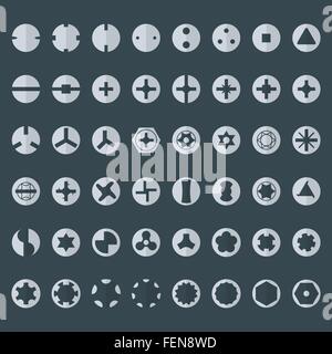 vector flat design various types screw heads top view set Stock Vector
