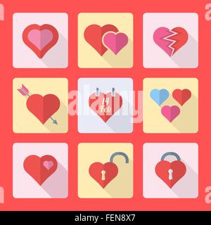 vector various colored flat design valentines day heart icons set Stock Vector