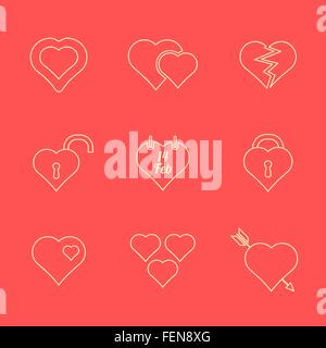 vector various red color outline valentines day heart icons set Stock Vector