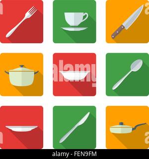 vector various flat style dinnerwarwe icons with shadow Stock Vector ...