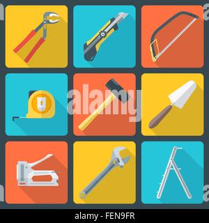 vector various color flat design house repair instruments equipment icons with shadow Stock Vector