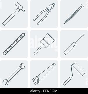 vector various outline house repair tools equipment icons set Stock Vector
