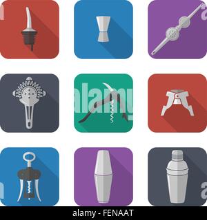 flat design barmen instruments icons set Stock Vector