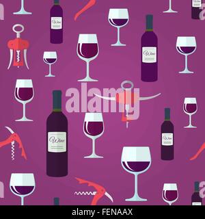 red wine flat design seamless pattern Stock Vector
