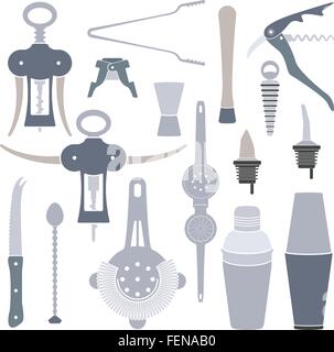 flat design solid colors barmen instruments set Stock Vector