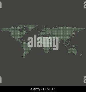 vector green dotted world map on grey Stock Vector