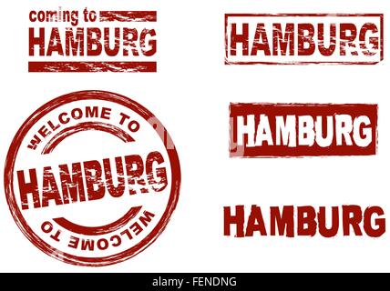 Set of stylized ink stamps showing the city of Hamburg Stock Vector