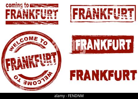 Set of stylized ink stamps showing the city of Frankfurt Stock Vector