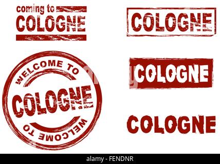 Set of stylized ink stamps showing the city of Cologne Stock Vector