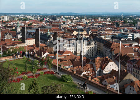 View from the Schlossberg on the old town, a UNESCO World Heritage Site city of Graz - Historic Centre, Steiermark, Austria Stock Photo