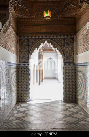 North Africa Morocco Marrakech Medina Marrakesh Bahia Palace detail of architecture arch and tiles - no people Stock Photo