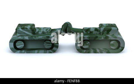 two tank with knot in the cannon, 3d illustration Stock Photo