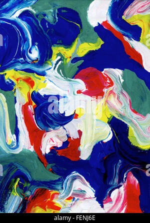 Thick abstract swirls and daubs of acrylic paint running together Stock Photo