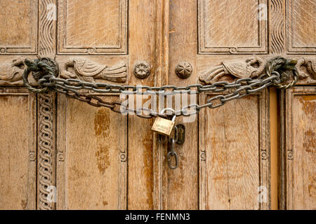 Padlocked door in Athens Greece. Stock Photo
