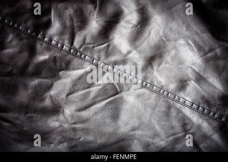 Black crumpled leather texture background Stock Photo