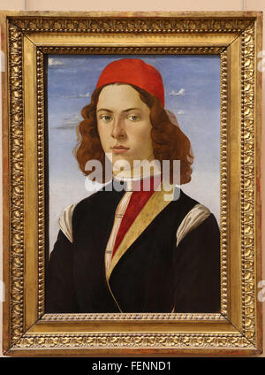 Portrait of a young man, 1475. By Sandro Botticelli (1445-1510). Italian School. Oil on canvas. Louvre Museum. Paris. France. Stock Photo