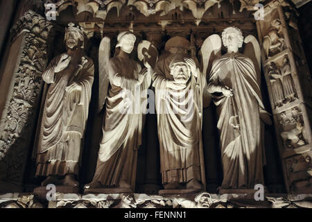 Gothic Background with Chimeras. Sculptures and Architecture Details of Cathedral Notre Dame De Paris, France. Stock Photo