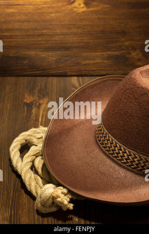 cowboy hat on wooden background Stock Photo