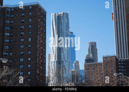 Residential skyscraper designed by Frank Gehry in Lower Manhattan, NYC, USA,New York by Gehry. Stock Photo
