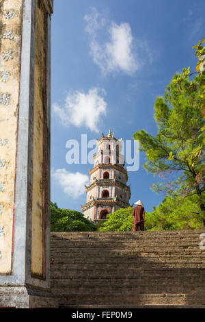 Thien Mu Pagoda, Hue, Vietnam taken from bottom of steps leading up to Pagoda Stock Photo
