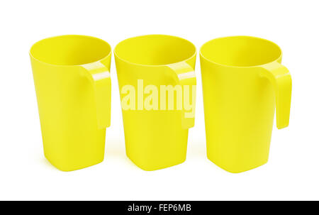 three green bamboo mugs, isolated on white Stock Photo