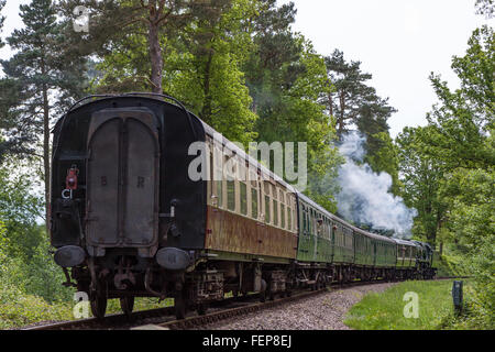 Rebuilt Bulleid Light Pacific No. 34059 steam locomotive near Kingscote Station Stock Photo