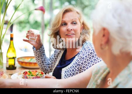 Two women having lunch together at home