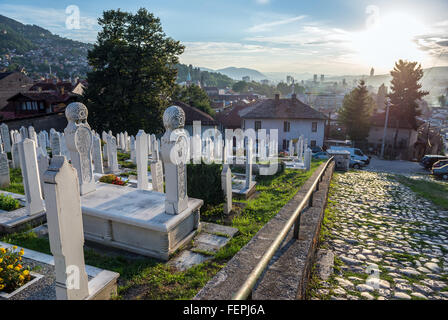 Alifakovac Cemetery in Alifakovac neighborhood, Old Town of Sarajevo city, Bosnia and Herzegovina Stock Photo