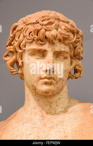 Delphi, Phocis, Greece.  Delphi Archaeological museum.  Detail of cult statue of Antinoos or Antinous, circa 111-130 Stock Photo