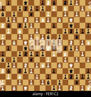Many chess icons on chessboard, seamless pattern Stock Vector