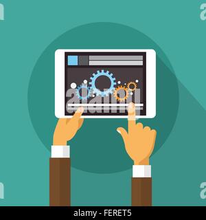 Hands Holding Tablet Computer Developer Mobile Application Technology Stock Vector