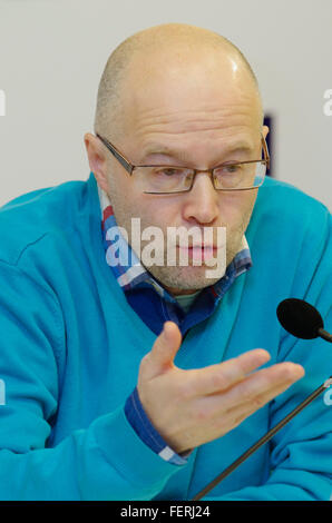 Russia. St. Petersburg. Directed by animator Konstantin Bronzit at a press conference in the news agency 'Tass'. Stock Photo