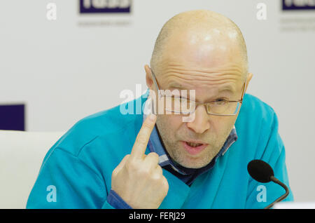Russia. St. Petersburg. Directed by animator Konstantin Bronzit at a press conference in the news agency 'Tass'. Stock Photo