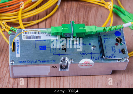 Fiber optic device ready for packet data  transmission Stock Photo