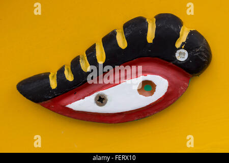 Eye of Horus or Osiris painted on the bows of a Traditional Maltese Fishing Boat (Luzzu) Stock Photo