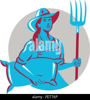 Farmer holding pitchfork isolated vector glyph icon. Graph symbol for ...