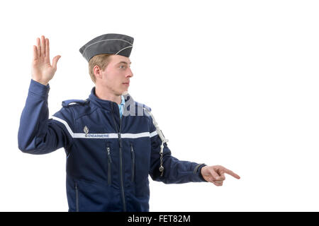 a french policeman isolated on the white background Stock Photo