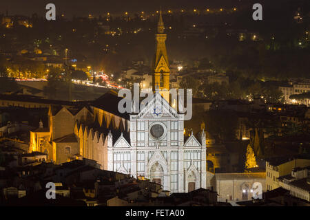 Santa Croce Church with historic centre, Night Scene, Florence, Tuscany, Italy Stock Photo