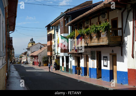 Street in historic centre, La Candelaria, Bogotá, Colombia Stock Photo