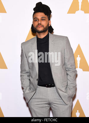 Beverly Hills, California, USA. 8th Feb, 2016. The Weeknd arrives for the Oscar Nominee Luncheon 2016 at the Beverly Hilton Hotel. Credit:  Lisa O'Connor/ZUMA Wire/Alamy Live News Stock Photo
