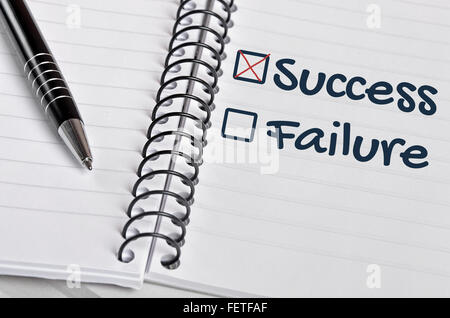 Success box checked on notebook page Stock Photo