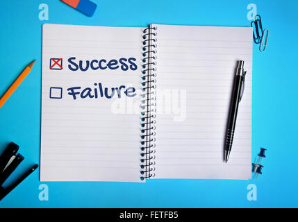 Success box checked on notebook page Stock Photo