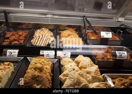 Prepared foods in deli counter at supermarket in Massachusetts. Stock Photo