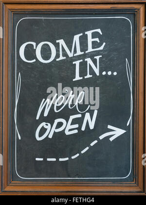 Open sign outside a cafe Stock Photo