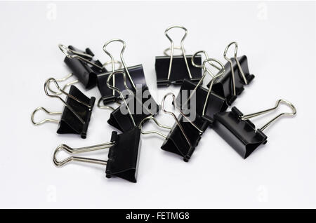 Black paper clip  isolated on white background. Stock Photo