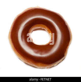 Isolated chocolate glazed ring donut over white Stock Photo