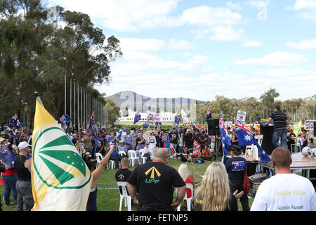 6 Feb 2016. ‘Save our country, save our culture, save our future’ PEGIDA solidarity rally in Canberra, Australia. Stock Photo