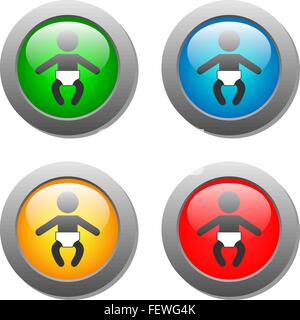 Baby icon set on glass buttons Stock Vector