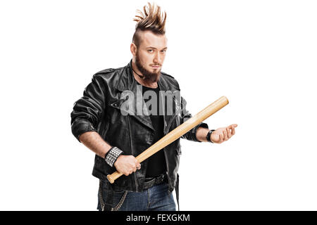 Violent punk rocker holding a baseball bat and threatening 