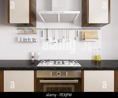 Kitchen exhaust hood in kitchen interior. 3D rendering Stock Photo - Alamy